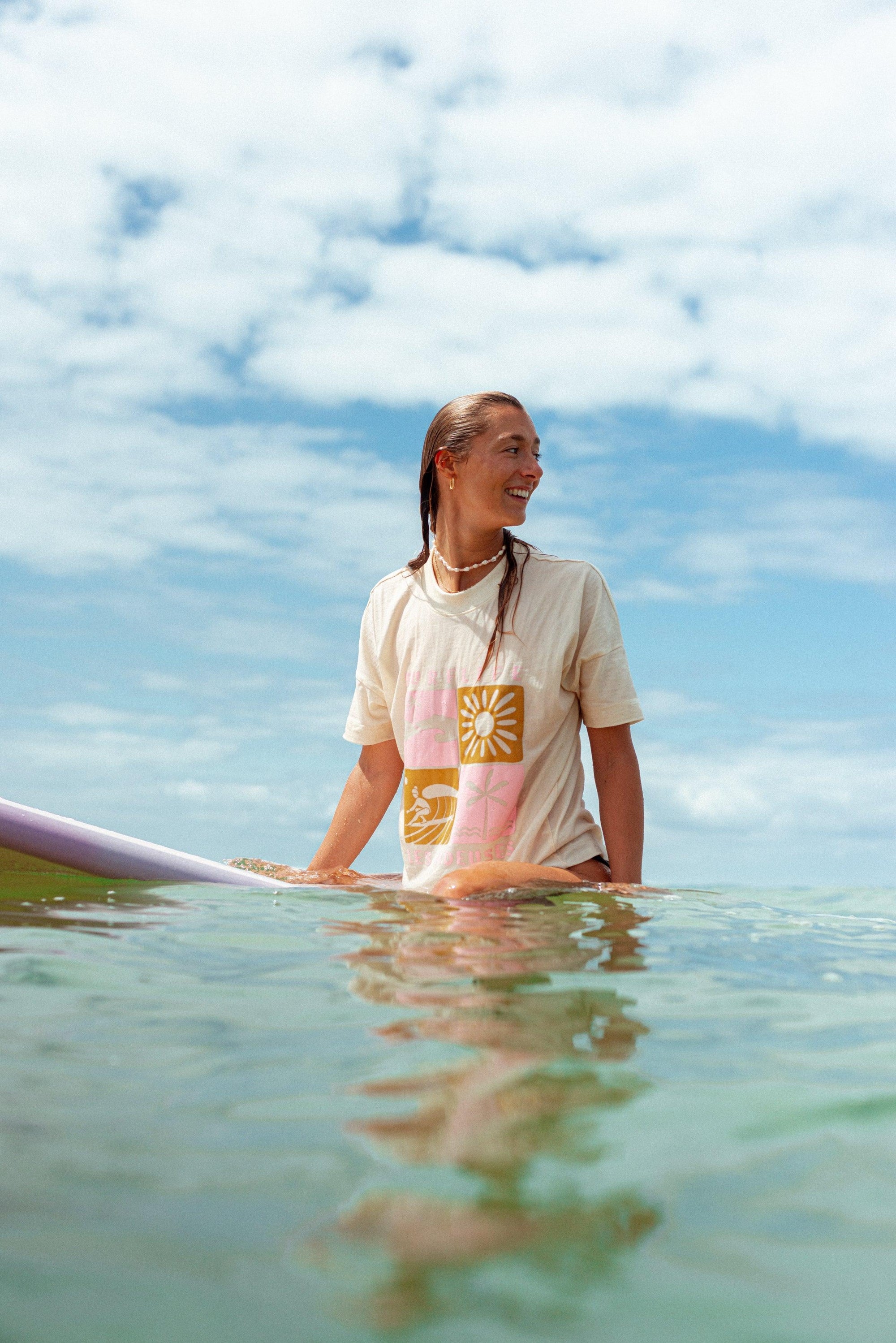 T-shirt oversize Surf life crème