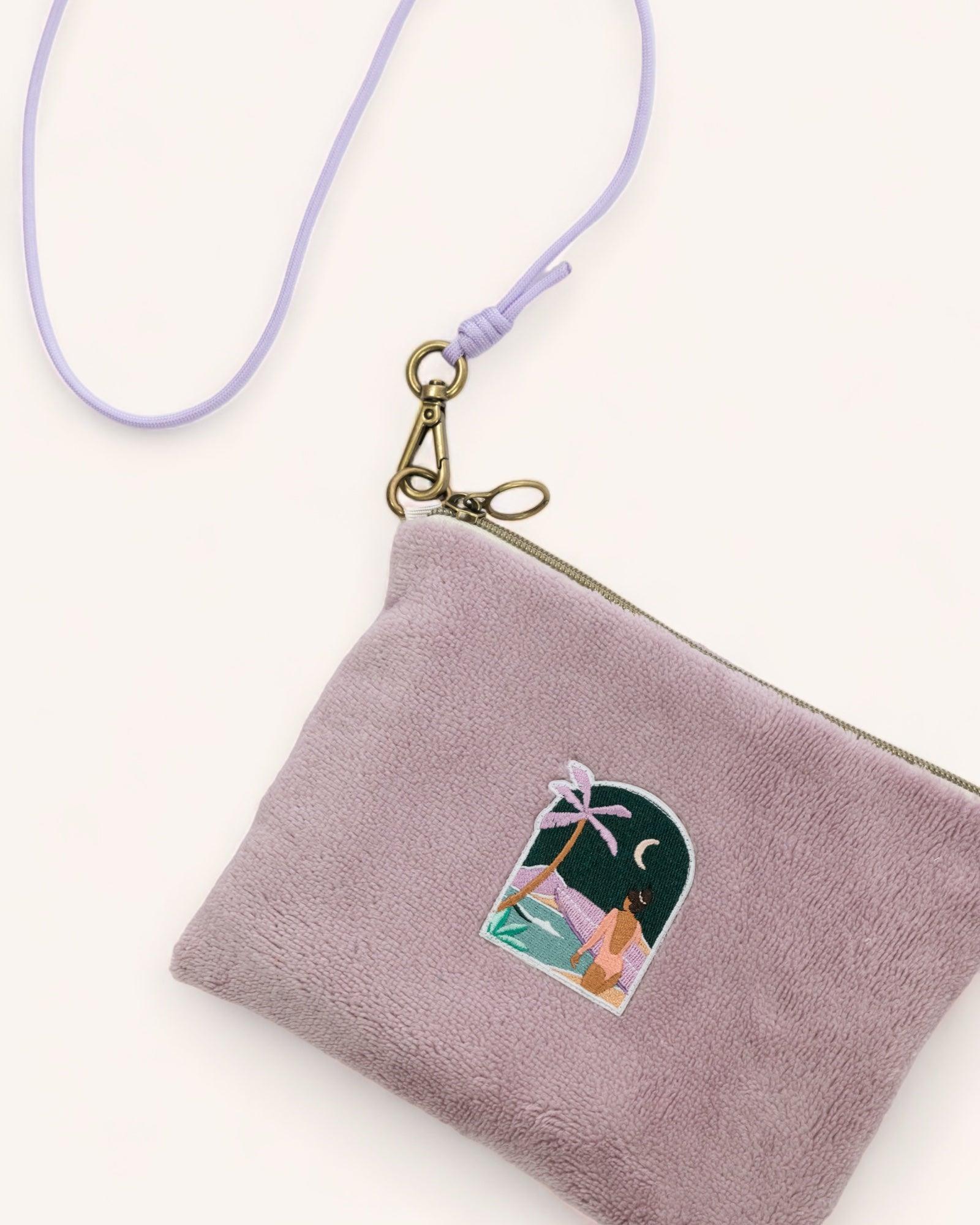Pochette sacoche en éponge lila avec corde amovible