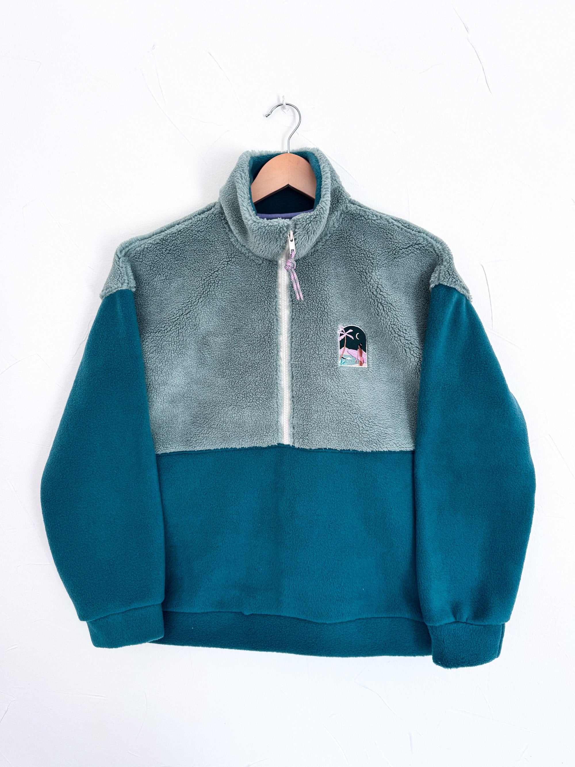 Veste polaire sherpa vert sauge, vert forêt et lila- Plus épaisse - Exemplaire unique