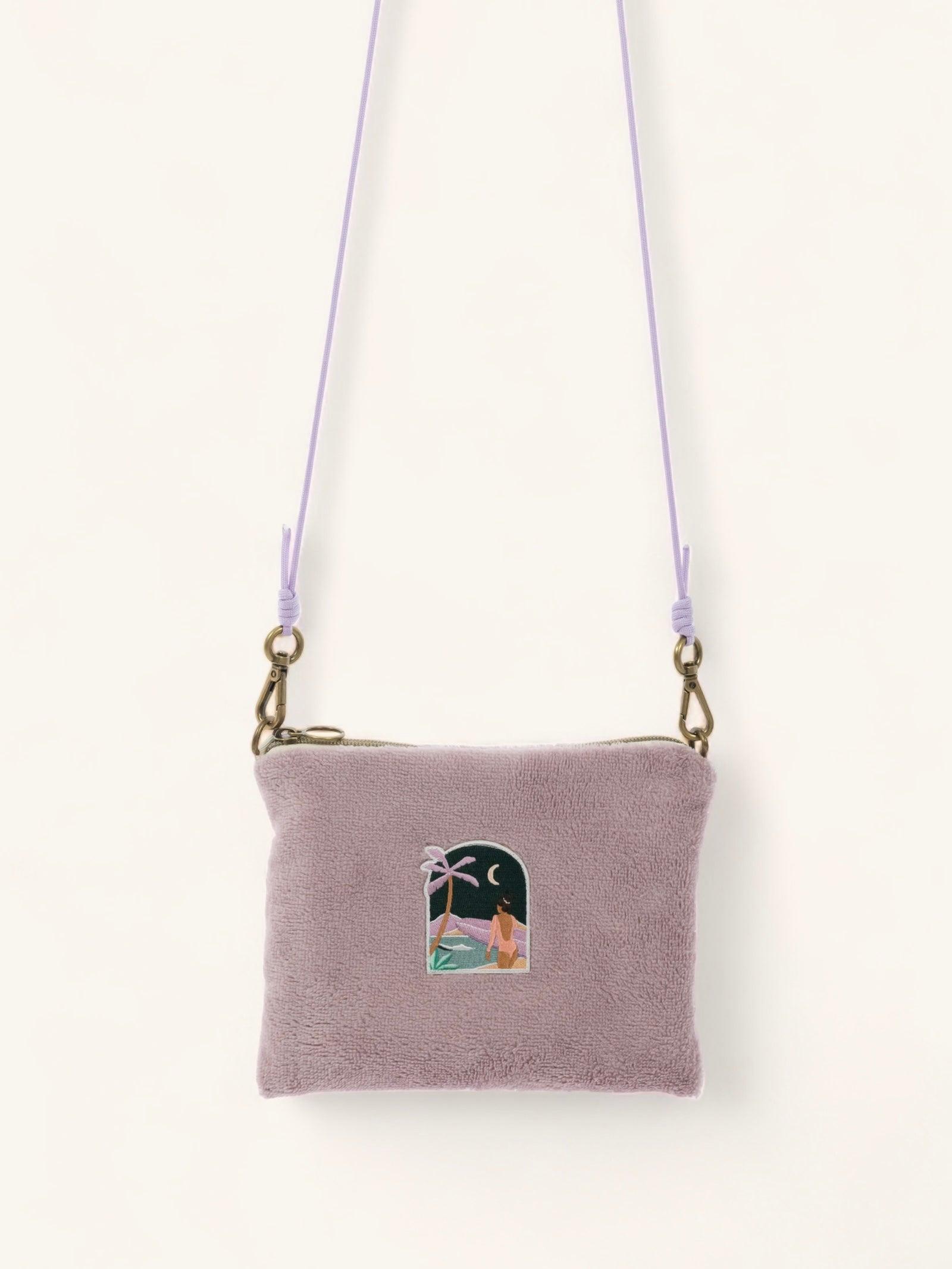 Pochette sacoche en éponge lila avec corde amovible