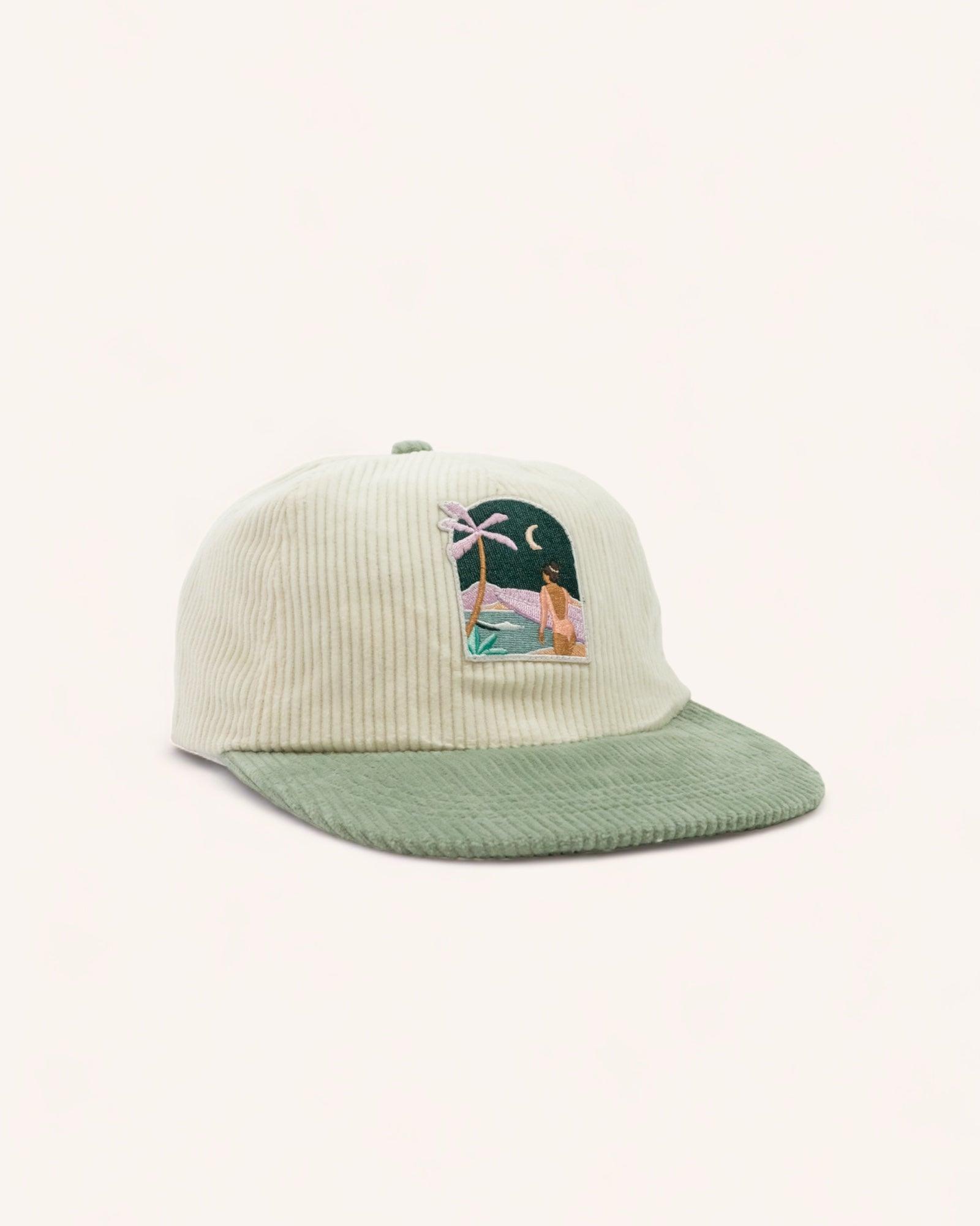 Casquette en velours bicolore verte/écrue