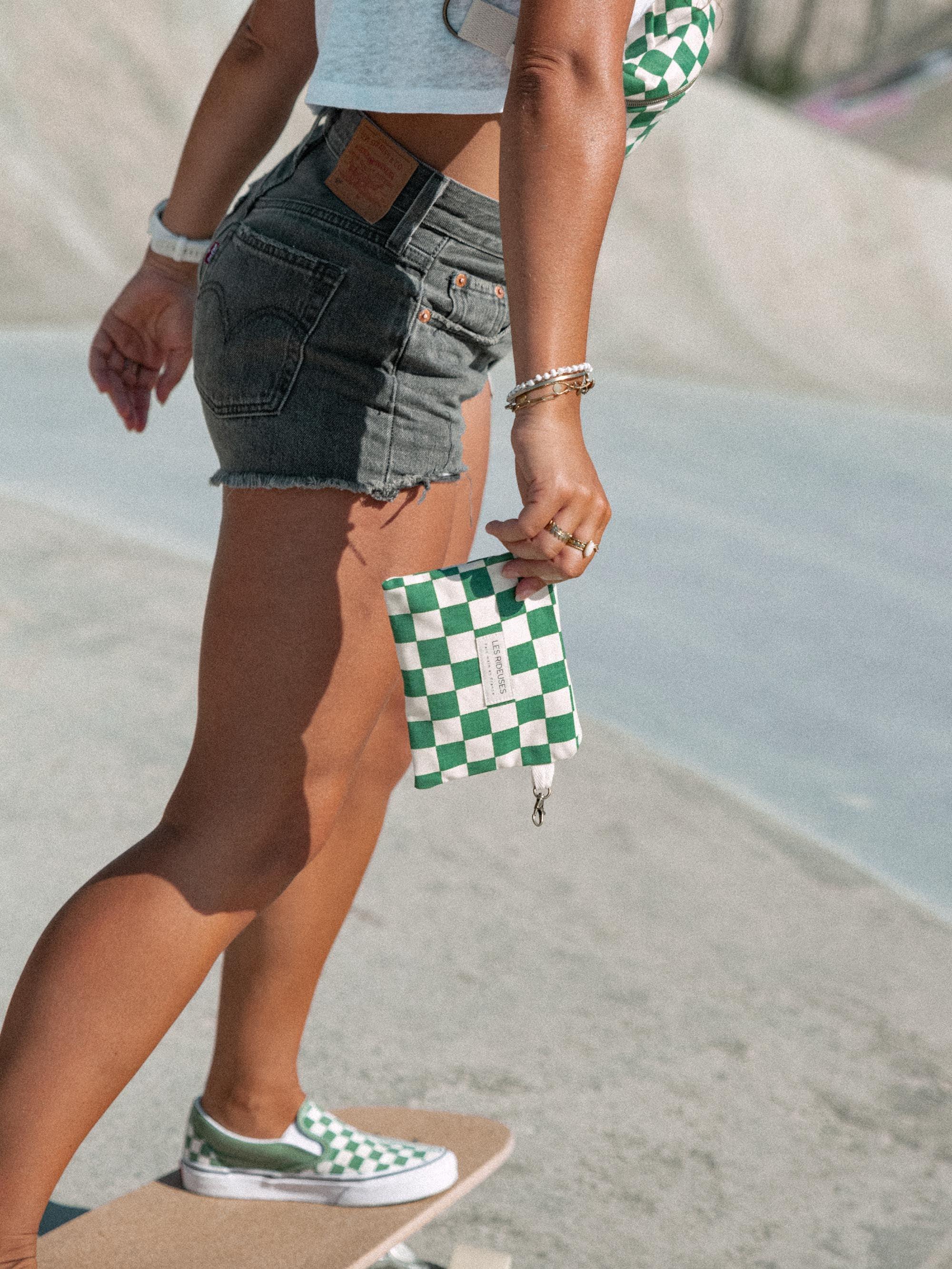 Pochette tissu damier vert & écru