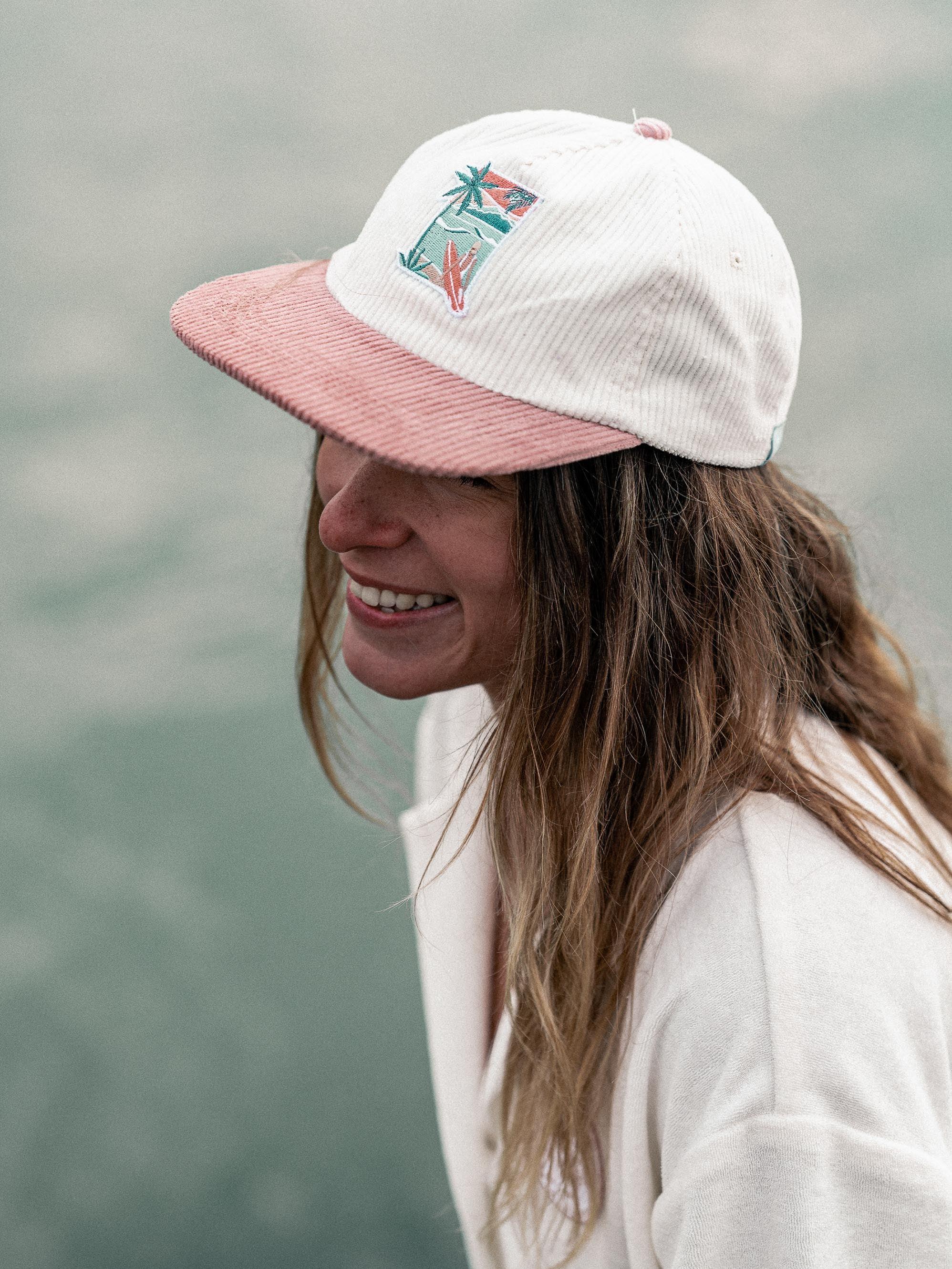 Casquette en velours bicolore vieux rose/écrue surfers’ heaven