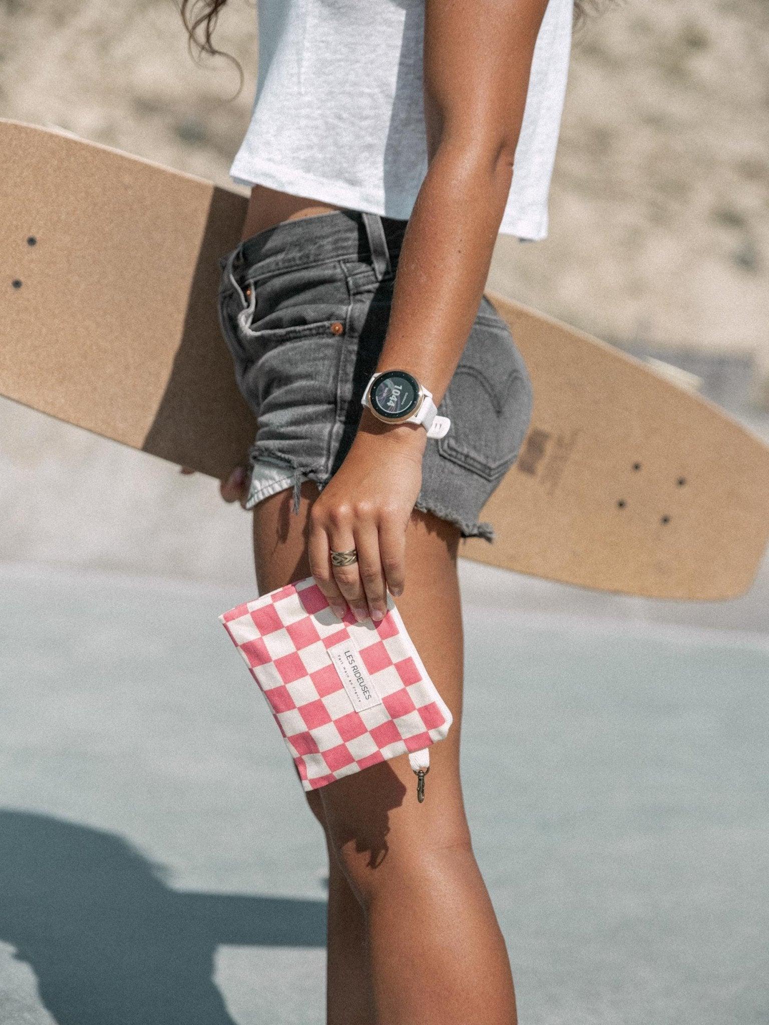 Pochette tissu damier rose & écru - Les Rideuses