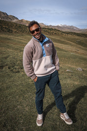 Veste polaire cappucino, beige et bleu