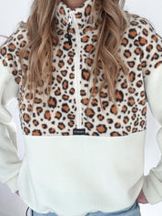 Pull polaire Léopard marron et écru