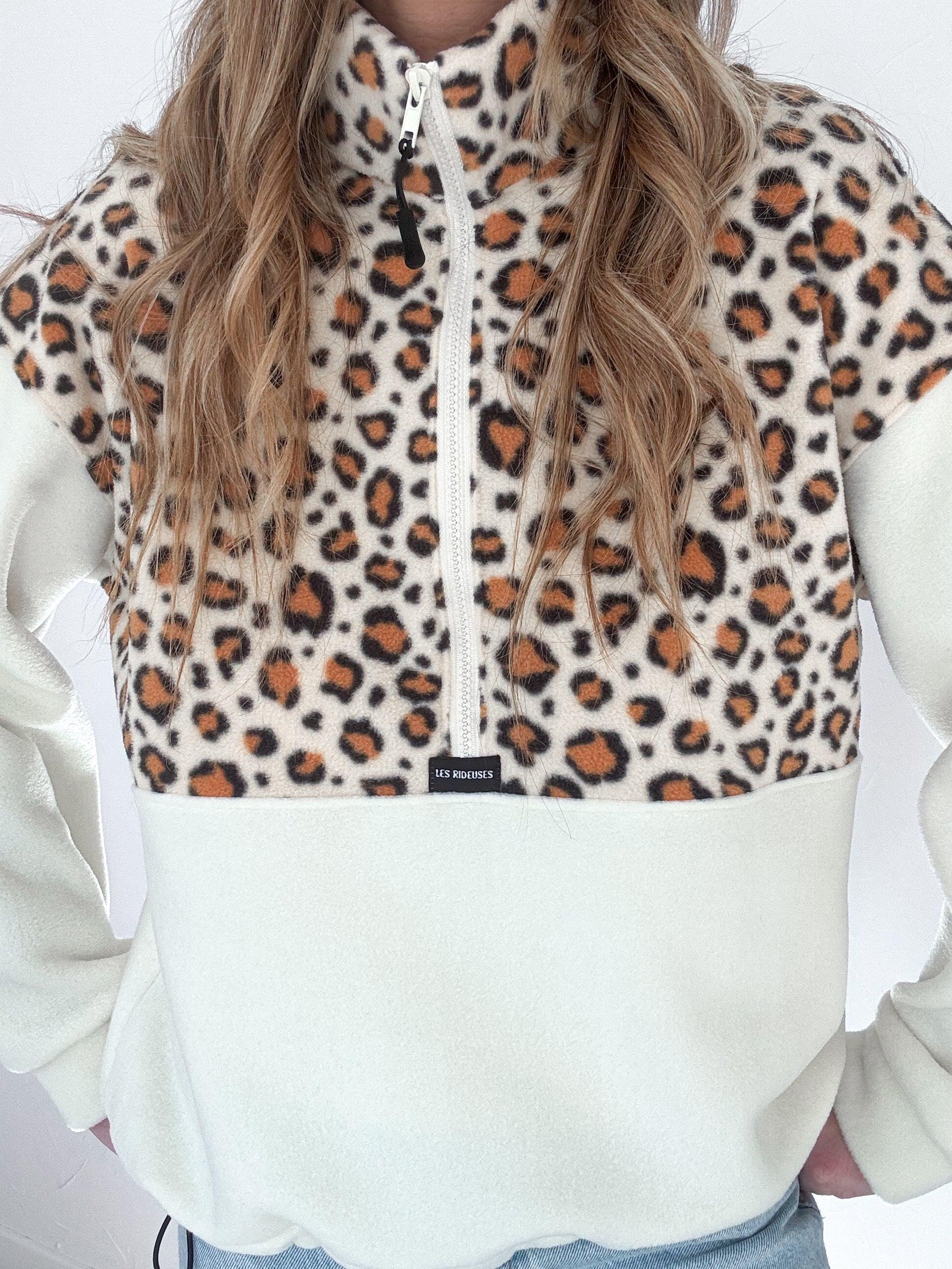 Pull polaire Léopard marron et écru