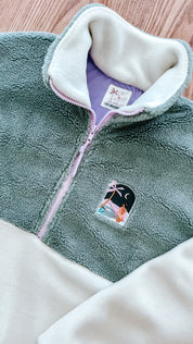 Veste polaire sherpa vert sauge, écru et lila- Plus épaisse