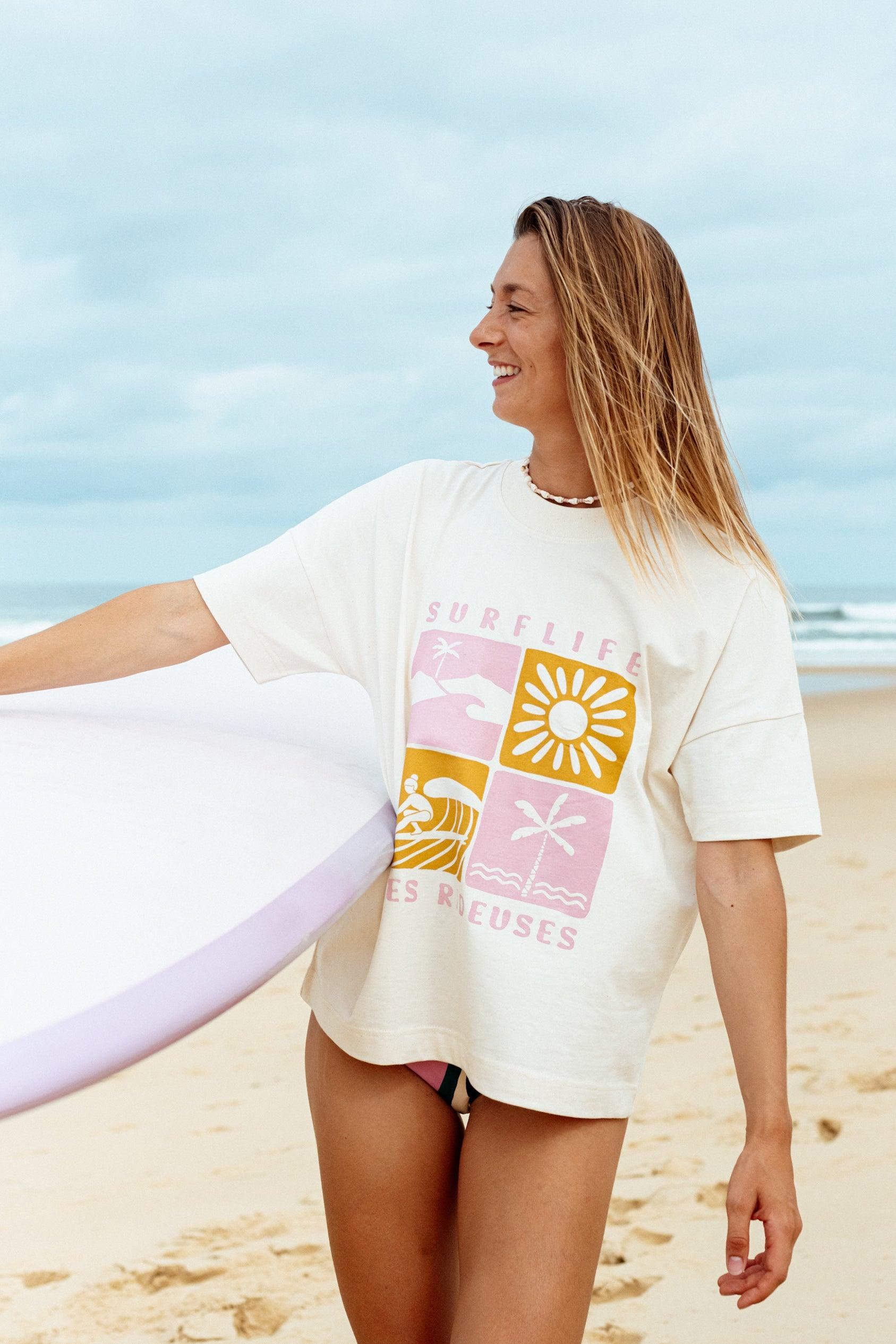 T-shirt oversize Surf life crème