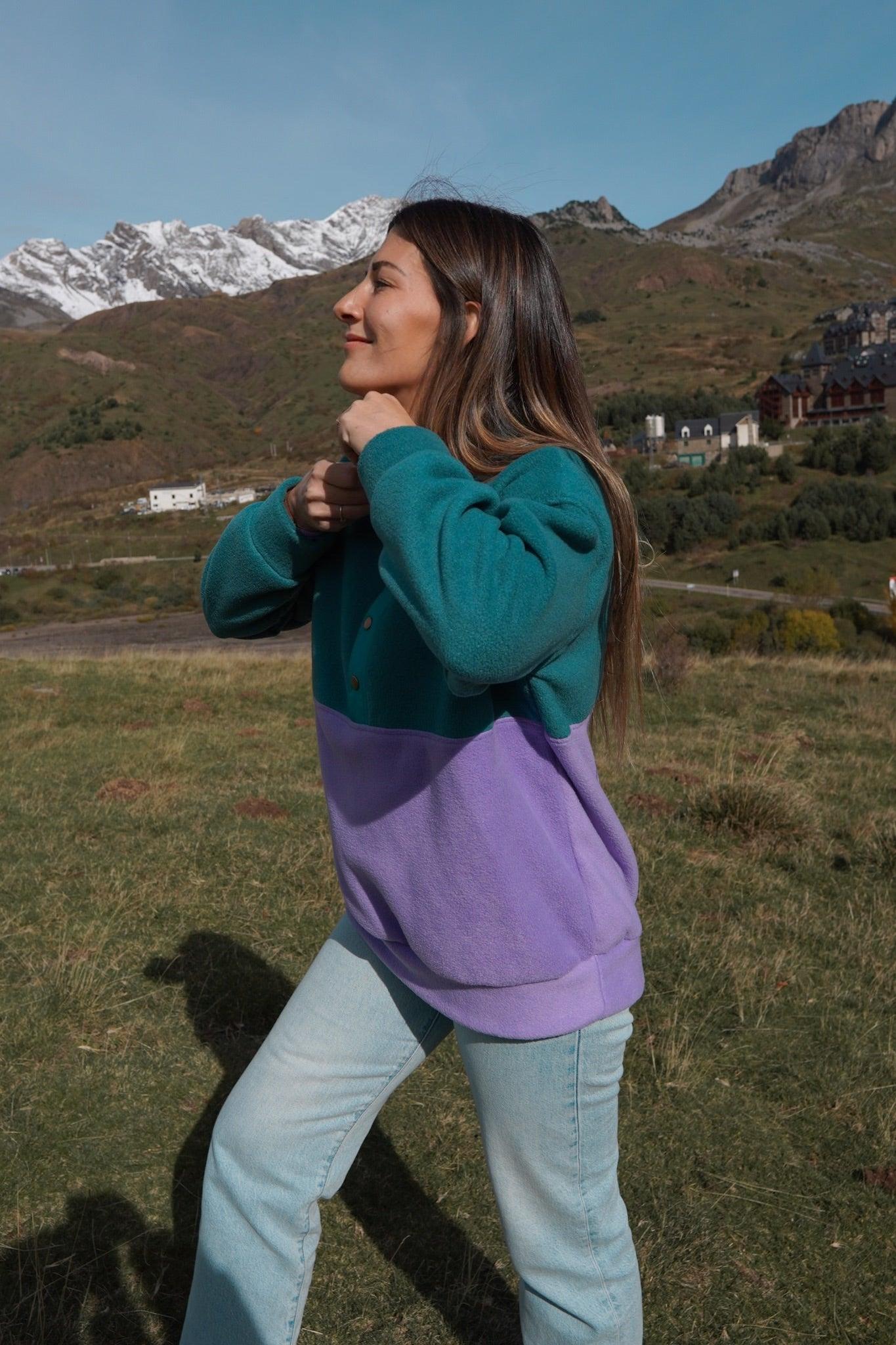 Veste polaire vert forêt et lila