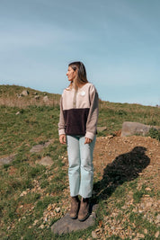 Veste polaire tricolore beige, cappucino et marron foncé