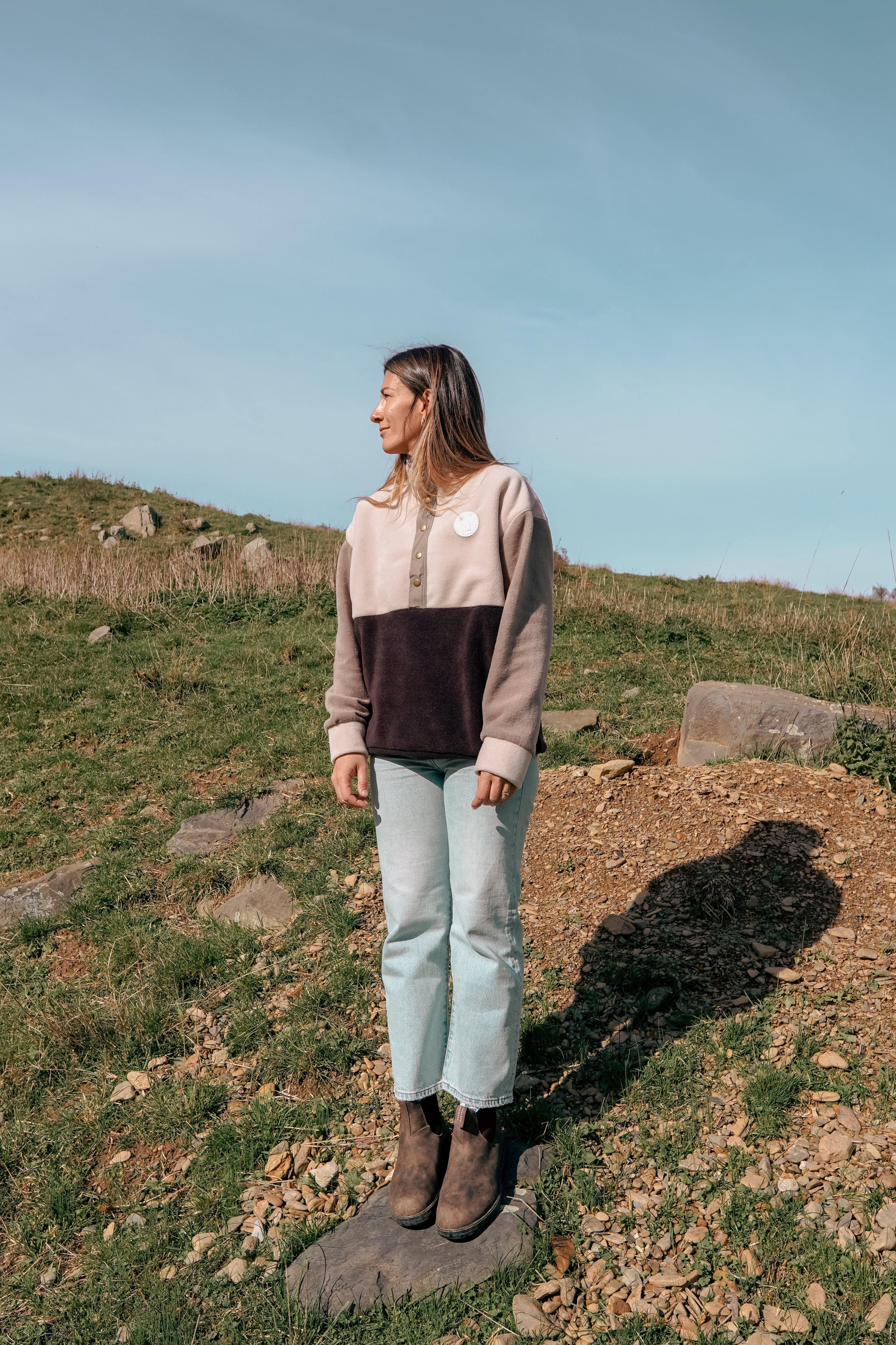 Veste polaire tricolore beige, cappucino et marron foncé
