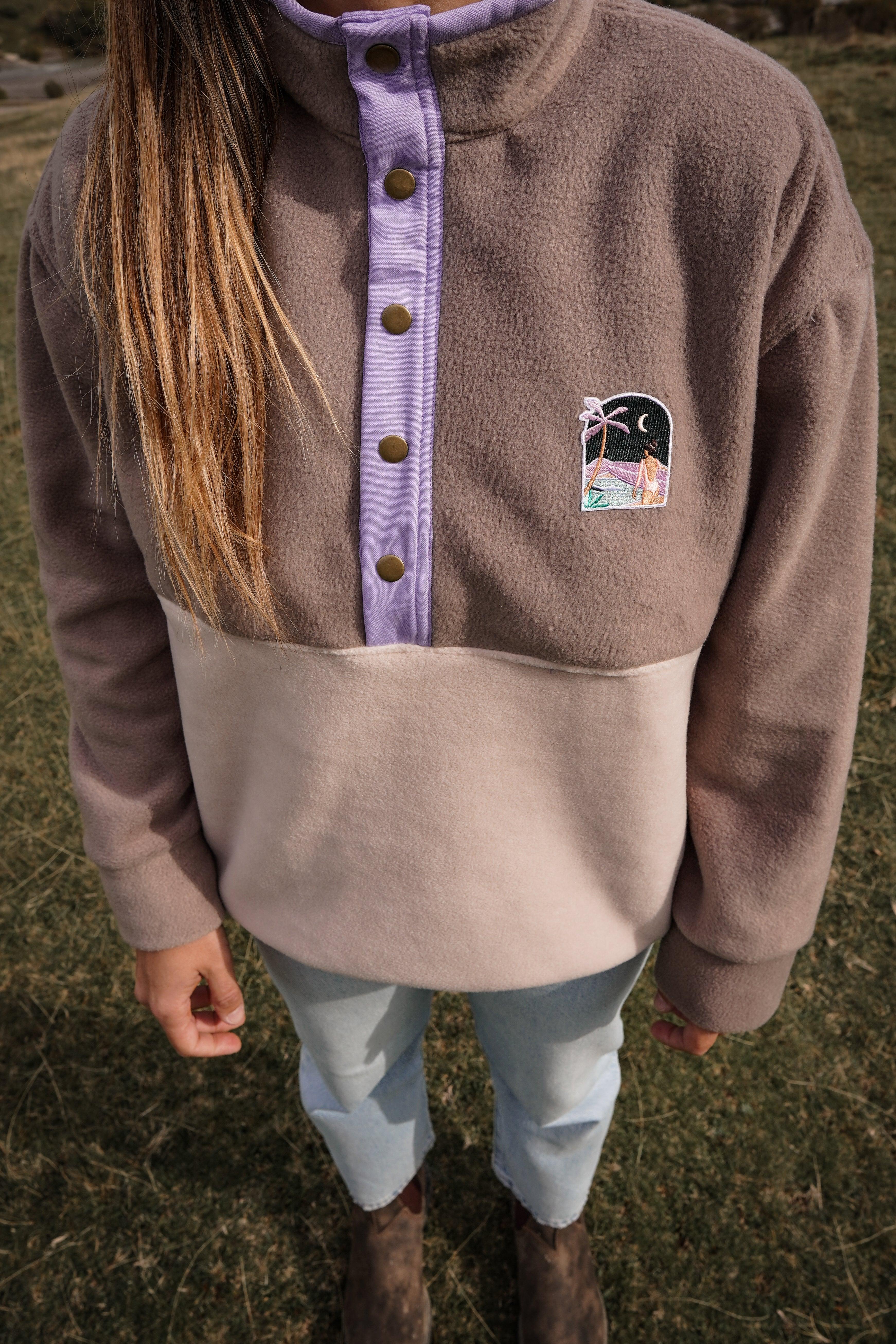 Veste polaire cappucino, beige et lila