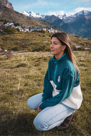 Veste polaire vert forêt, écru et émeraude / Précommande- Délais: 3 semaines