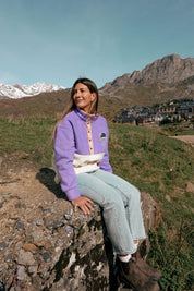 Veste polaire lila, écru et rose