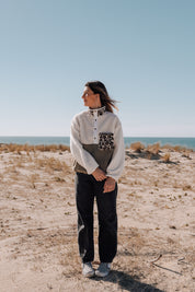 Veste polaire sherpa écru/olive et léo