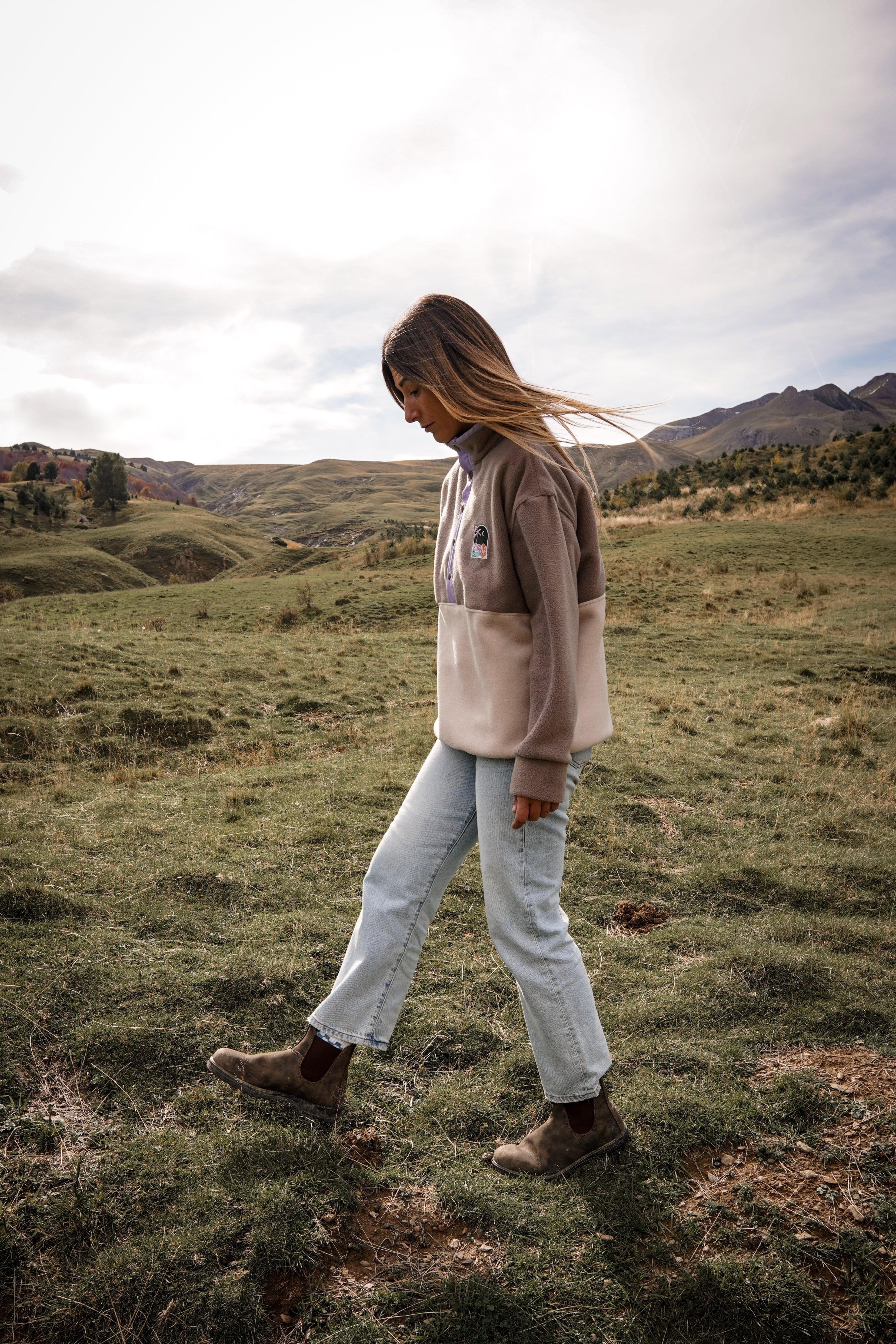 Veste polaire cappucino, beige et lila