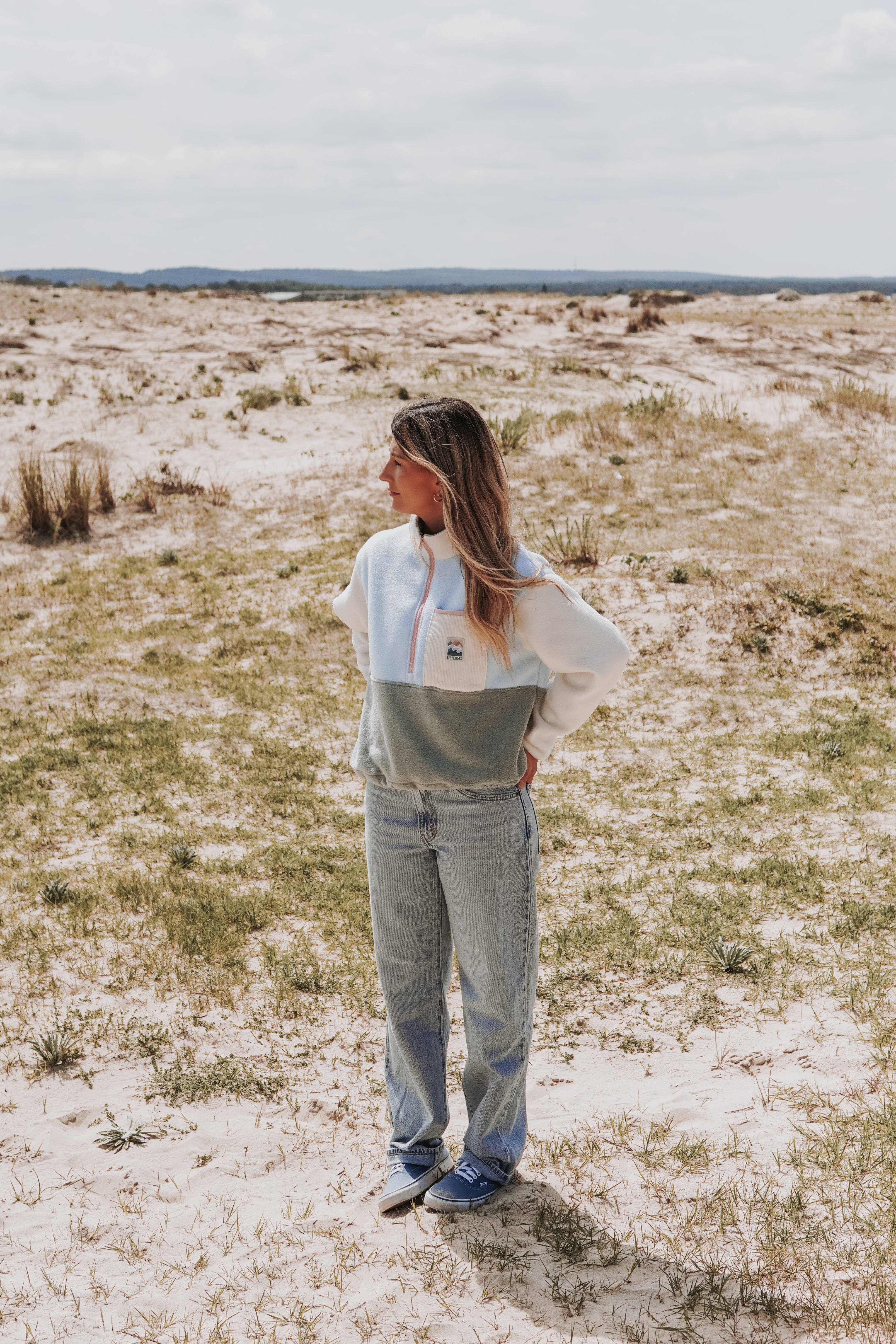 Pull polaire bleu & vert pastels