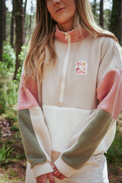 Pull polaire beige, rose et kaki