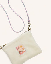 Pochette sacoche en éponge écrue avec corde amovible