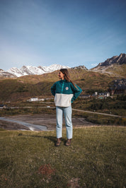 Veste polaire vert forêt, écru et émeraude / Précommande- Délais: 3 semaines