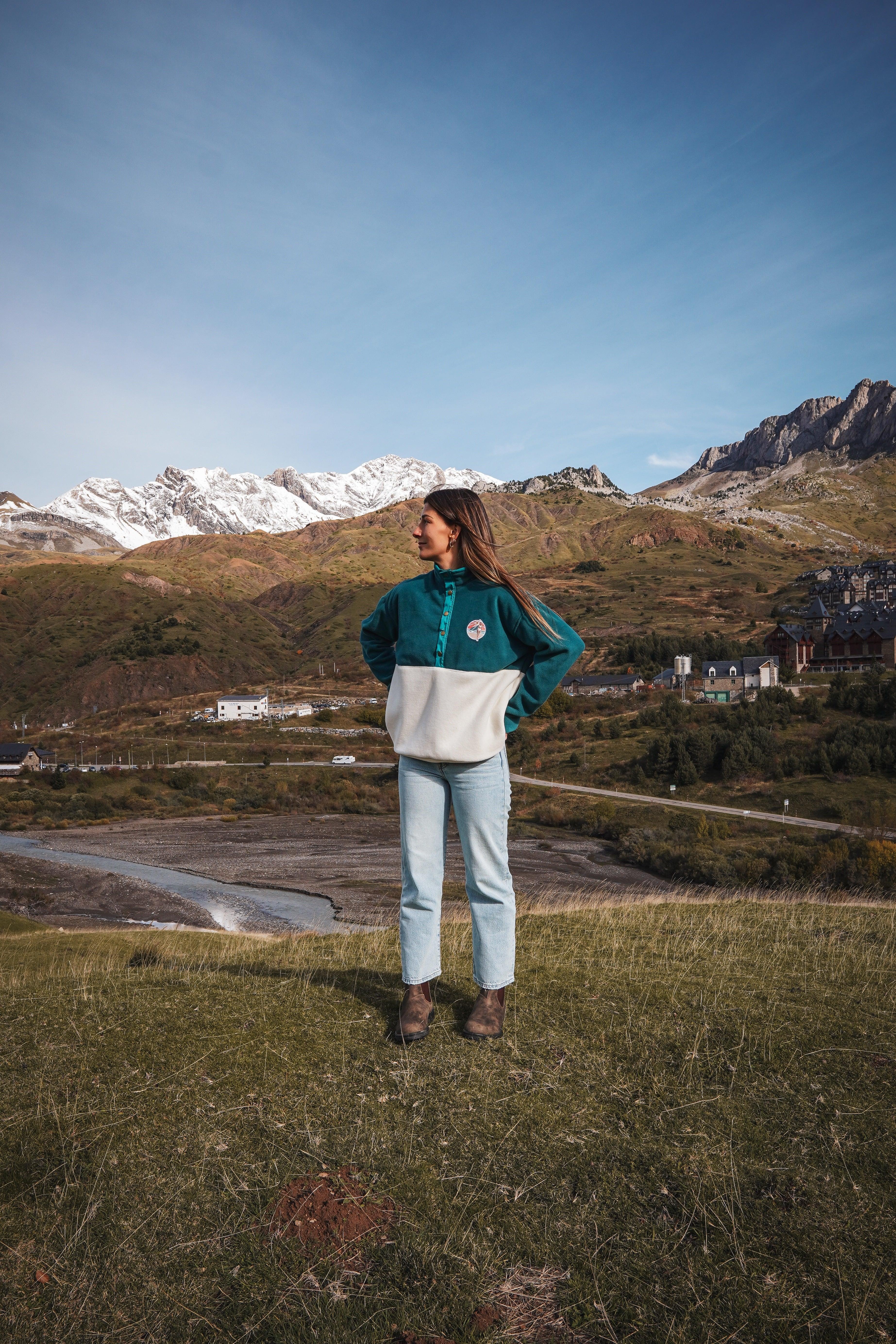 Veste polaire vert forêt, écru et émeraude / Précommande- Délais: 3 semaines