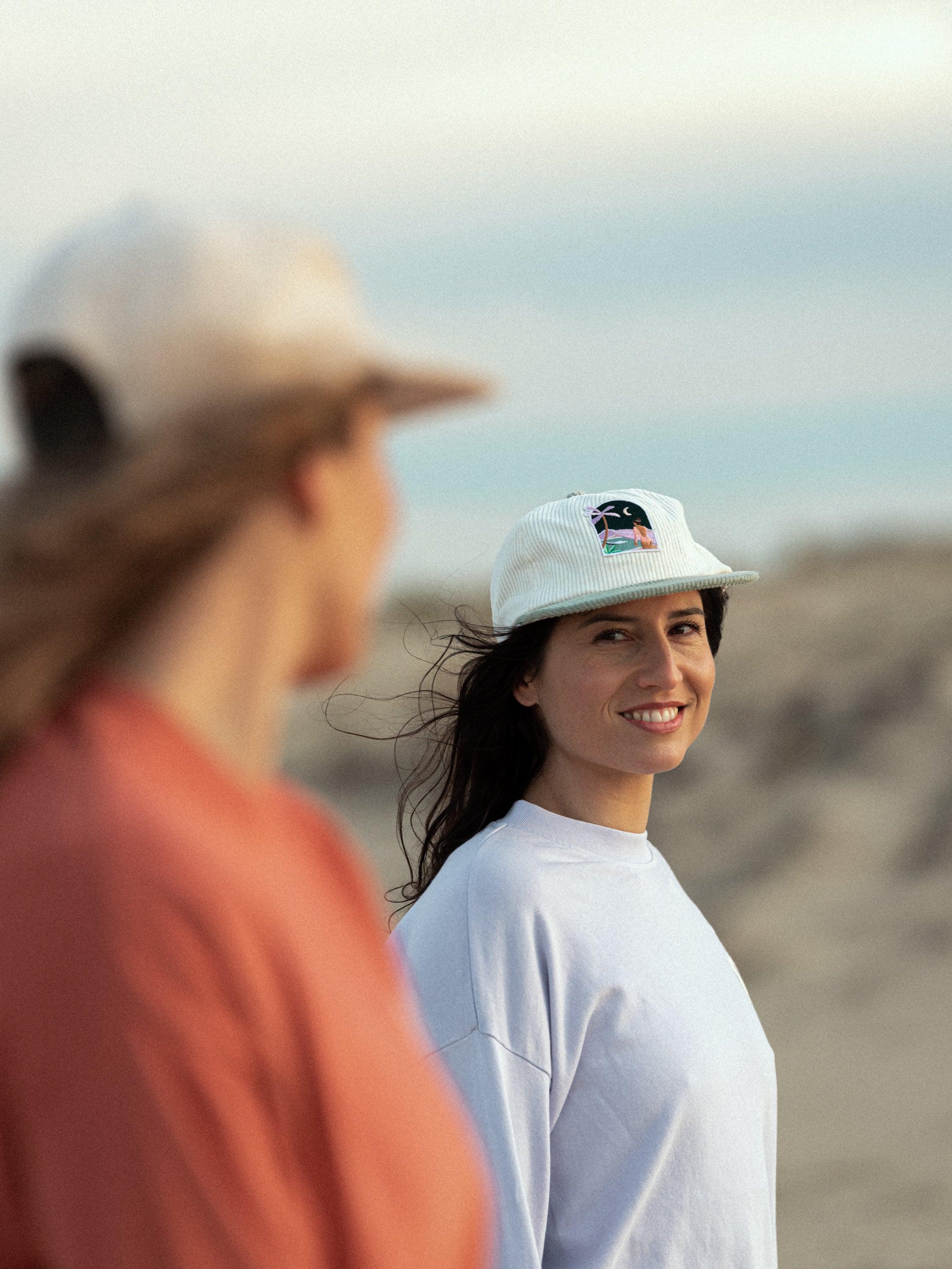 Casquette en velours bicolore verte/écrue