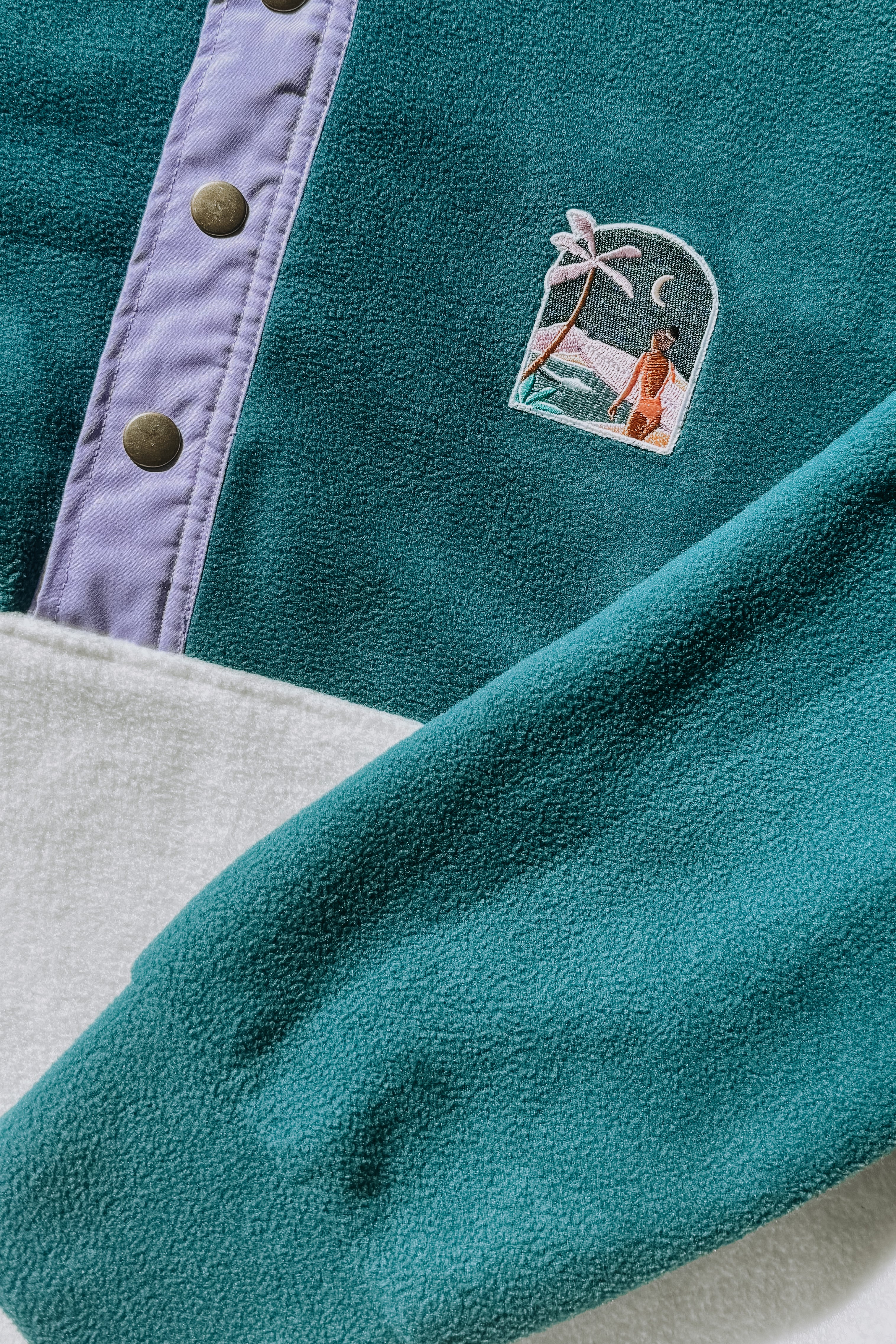 Veste polaire vert forêt/ lila & écru