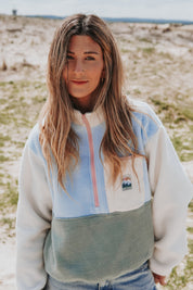 Pull polaire bleu & vert pastels