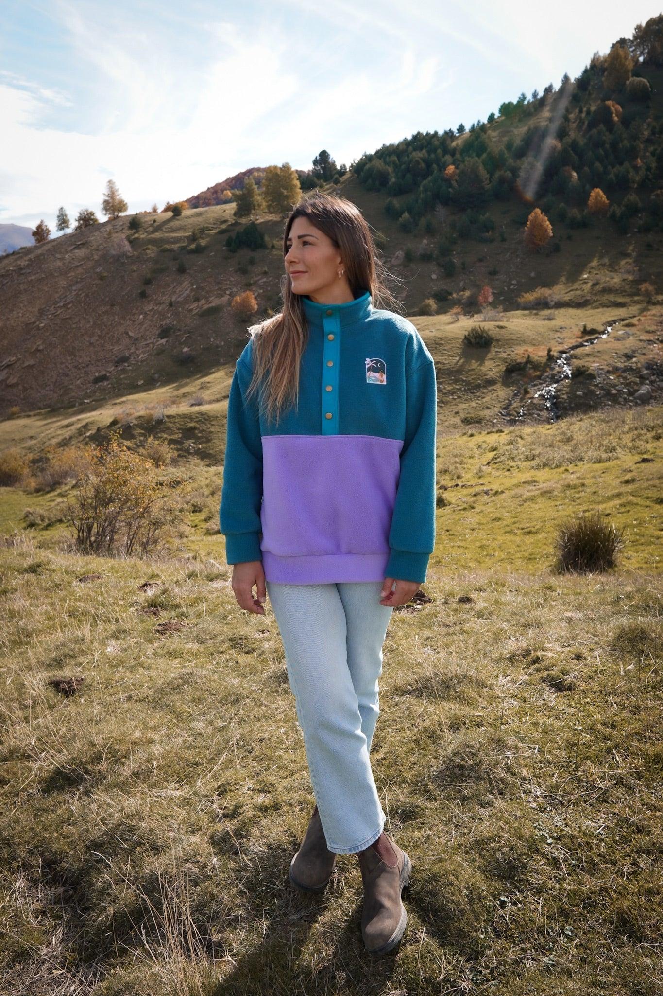 Veste polaire vert forêt et lila