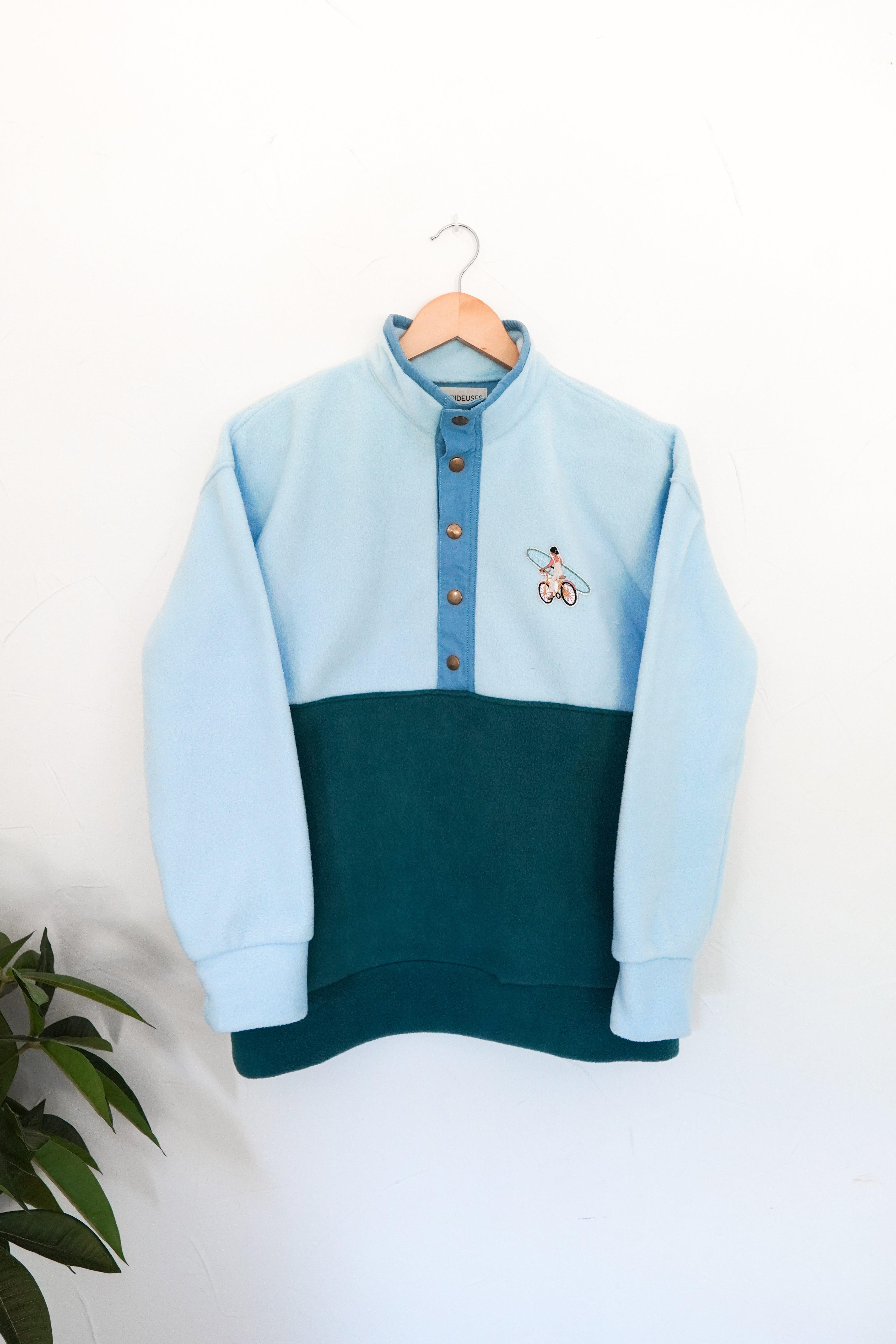 Veste polaire bleu ciel, vert et bleu baby