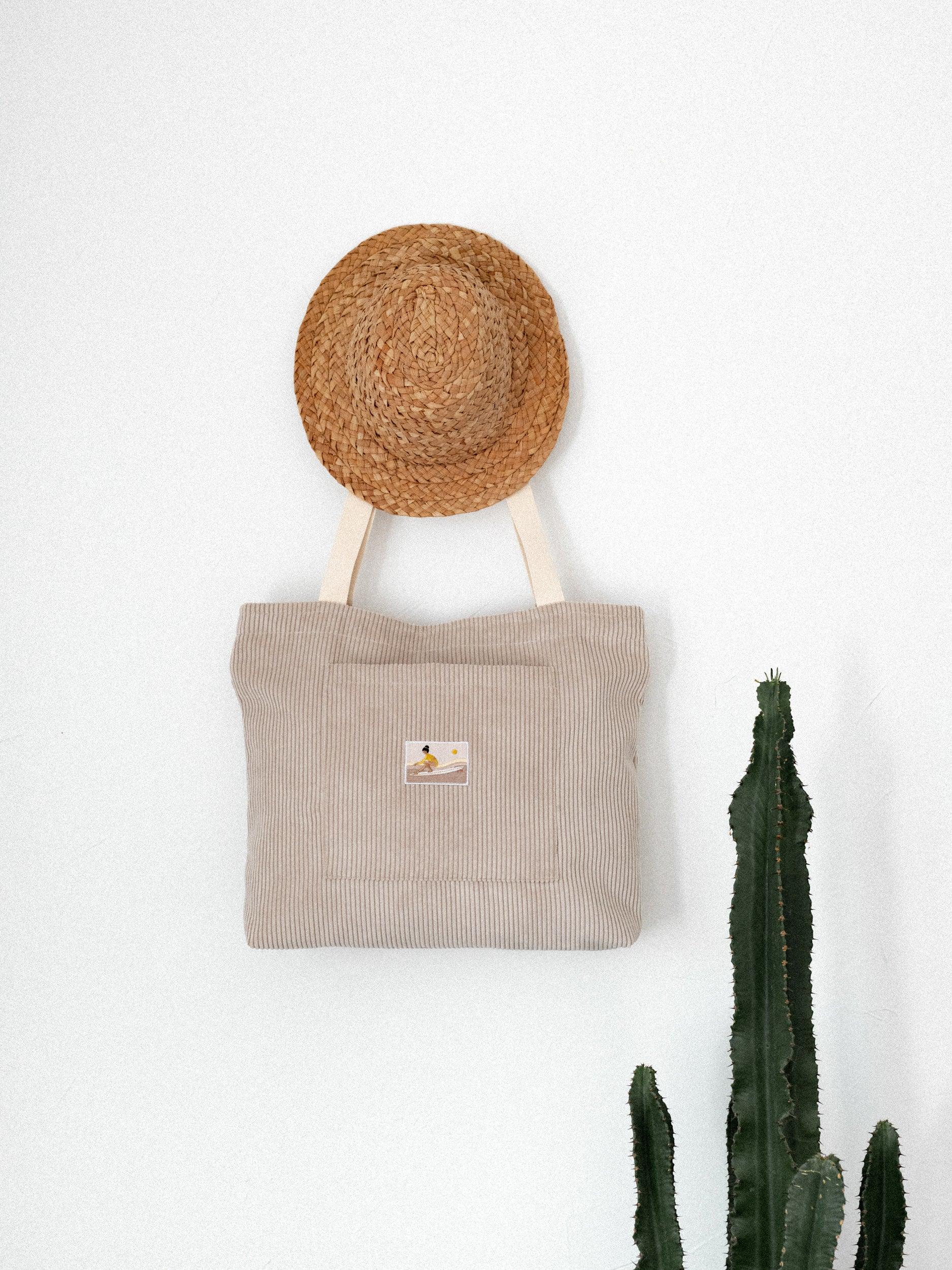 Sac cabas en velours côtelé beige