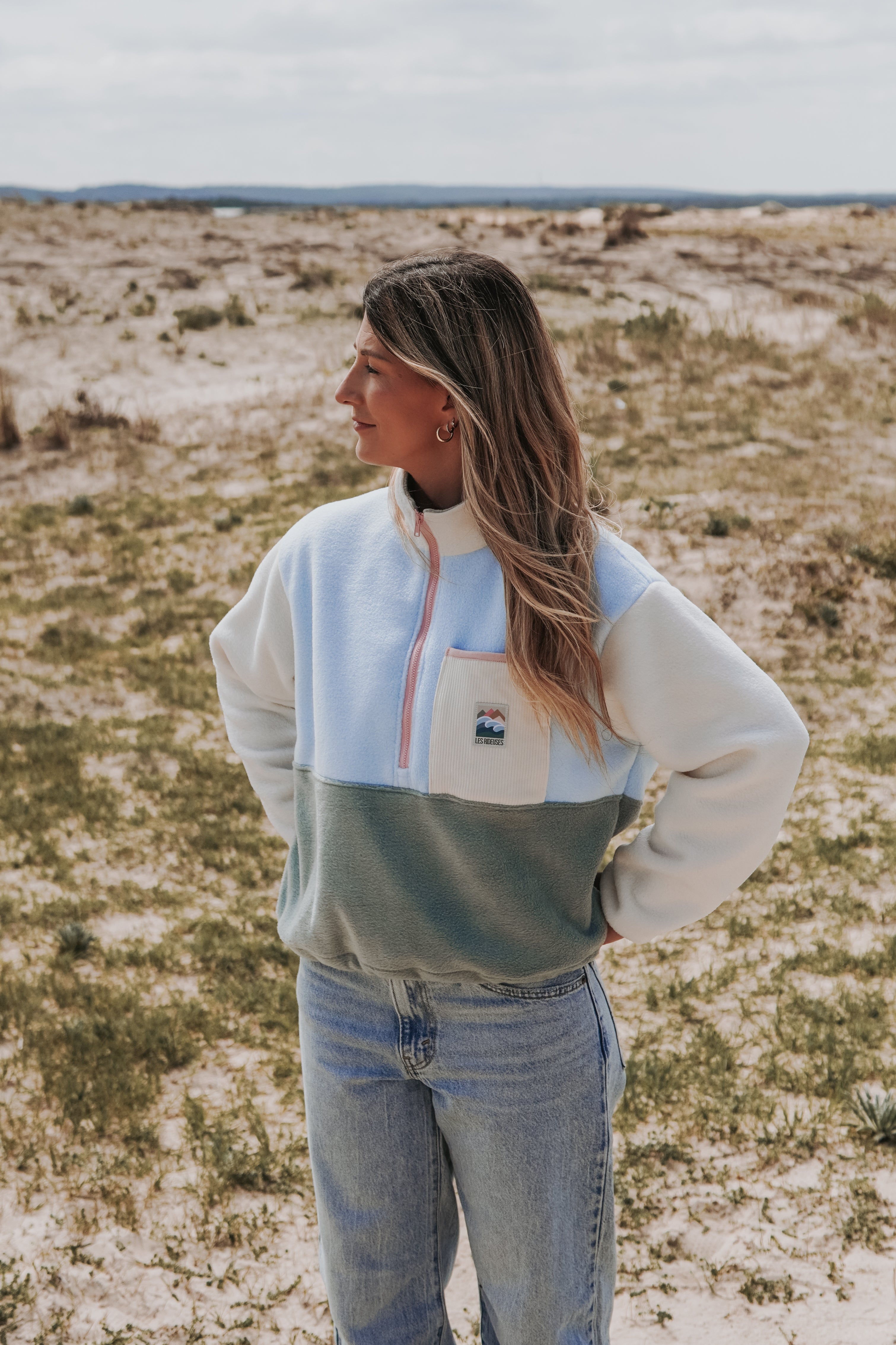 Pull polaire bleu & vert pastels