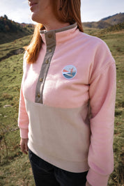 Veste polaire rose, beige et marron