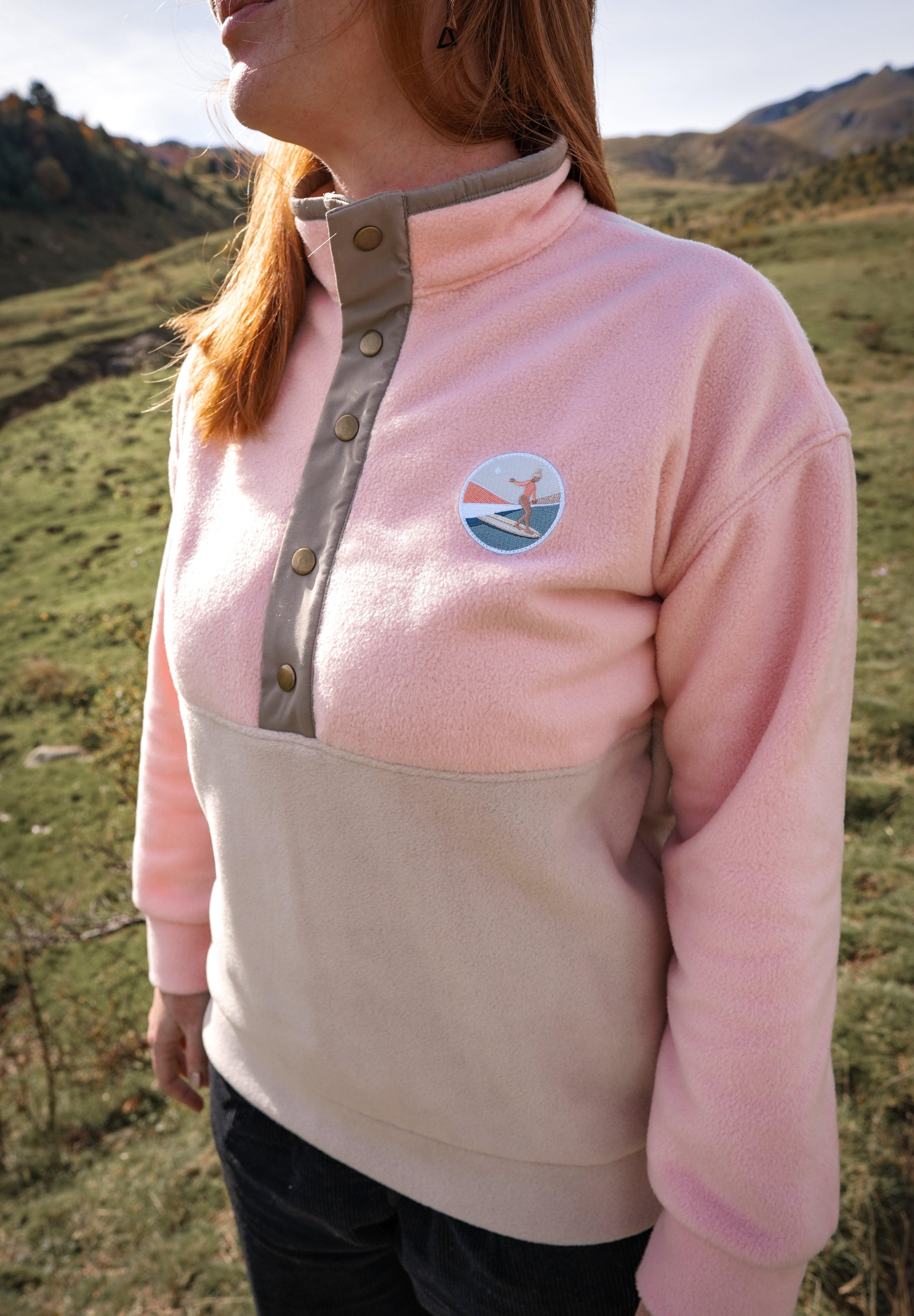 Veste polaire rose, beige et marron