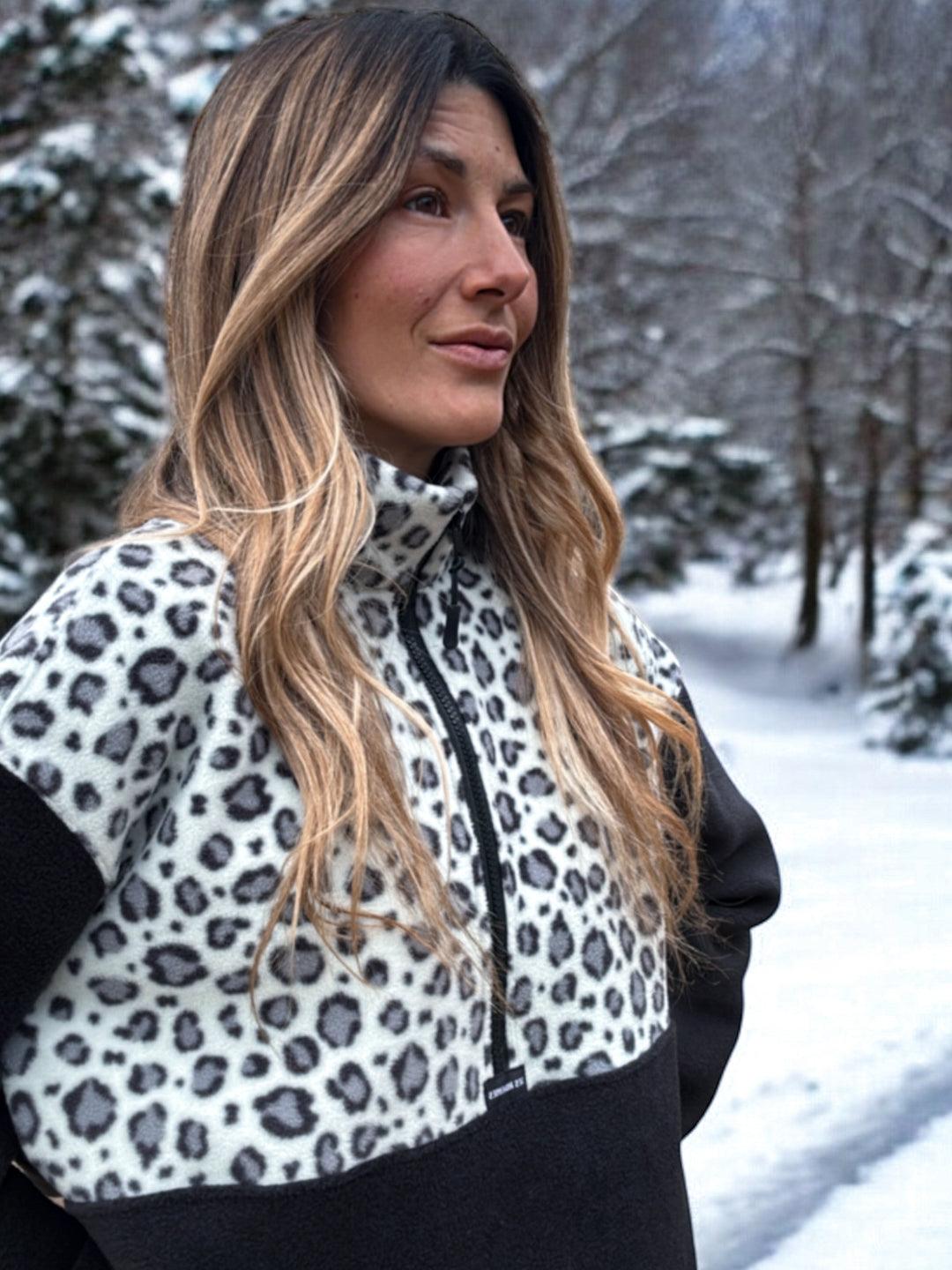 Pull polaire Léopard gris et noir