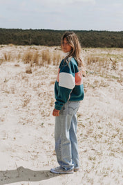 Pull polaire vert & rose