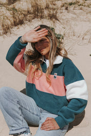 Pull polaire vert & rose