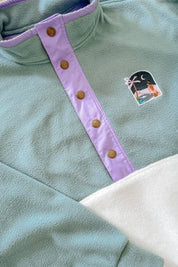 Précommande Veste polaire vert sauge/lila & écru, délai: 2 semaines