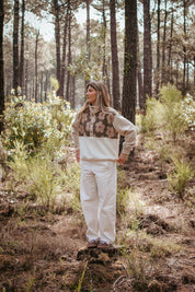 Veste polaire sherpa fleurs/beige & écru