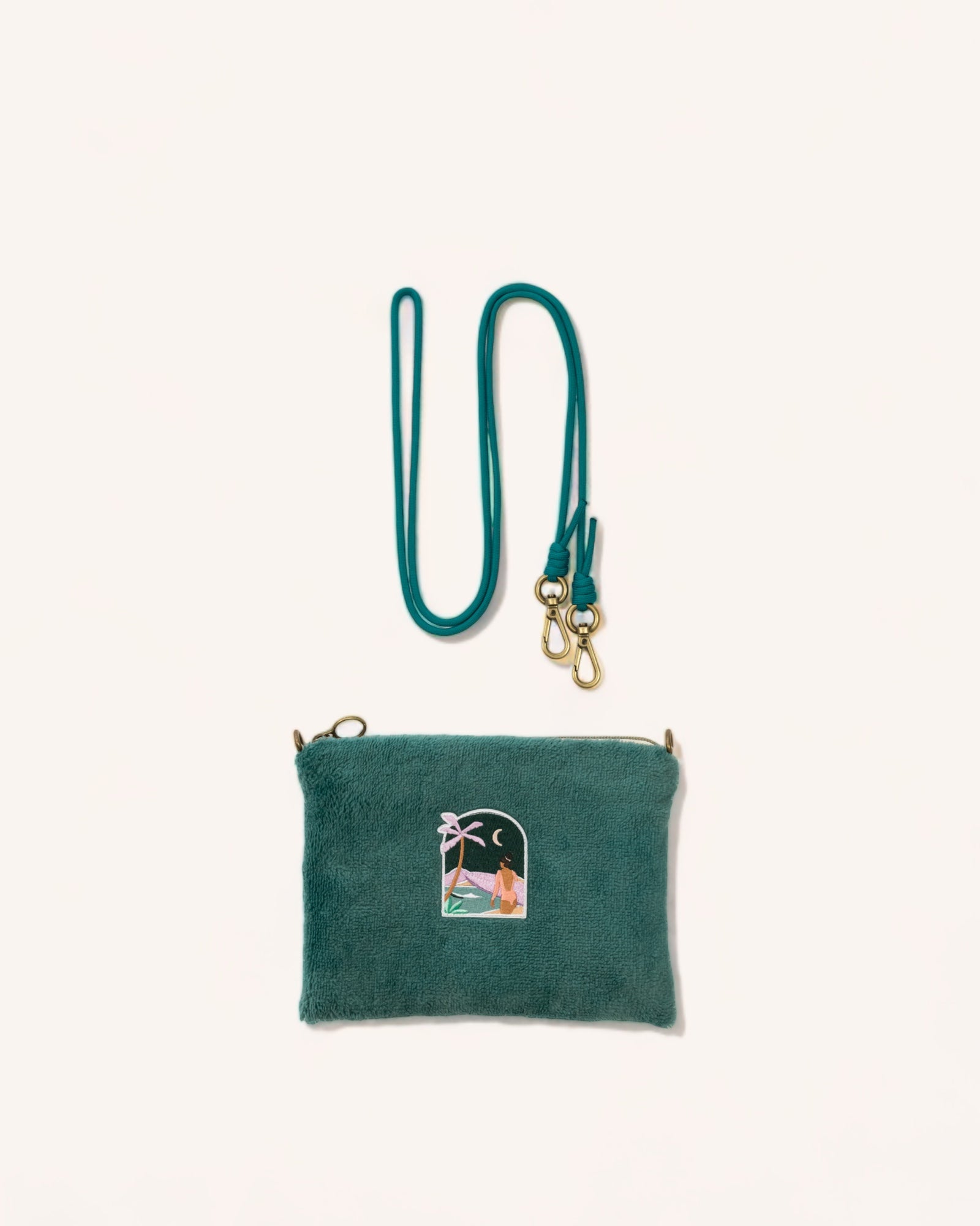 Pochette sacoche en éponge vert forêt avec corde amovible / sur commande