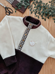 Veste polaire écru, marron foncé et laine vichy - Plus épaisse - Édition limitée