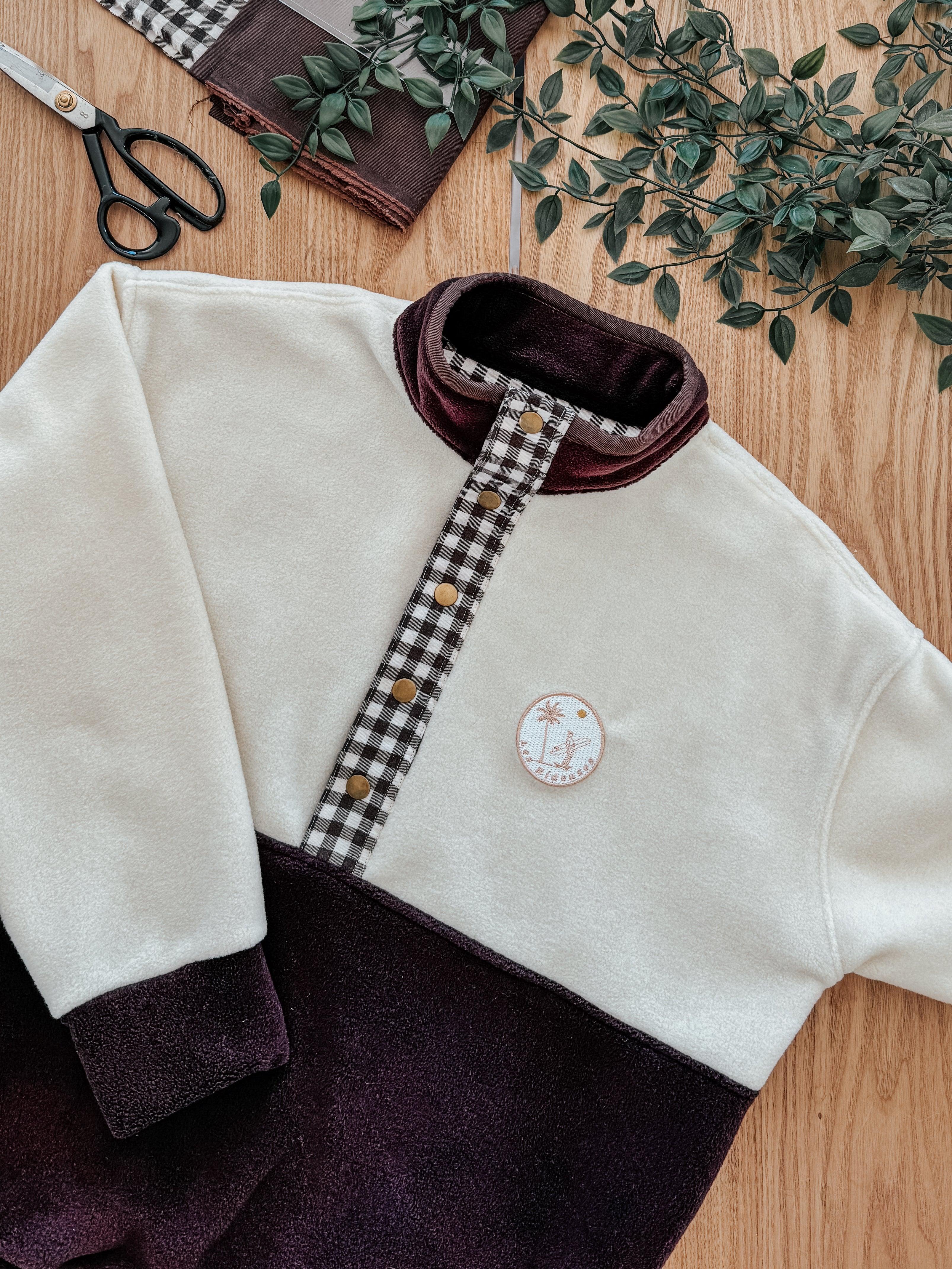 Veste polaire écru, marron foncé et laine vichy - Plus épaisse - Édition limitée