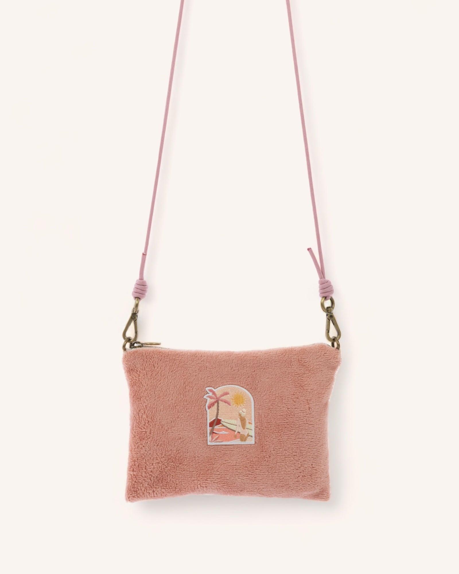 Pochette sacoche en éponge terracotta avec corde amovible