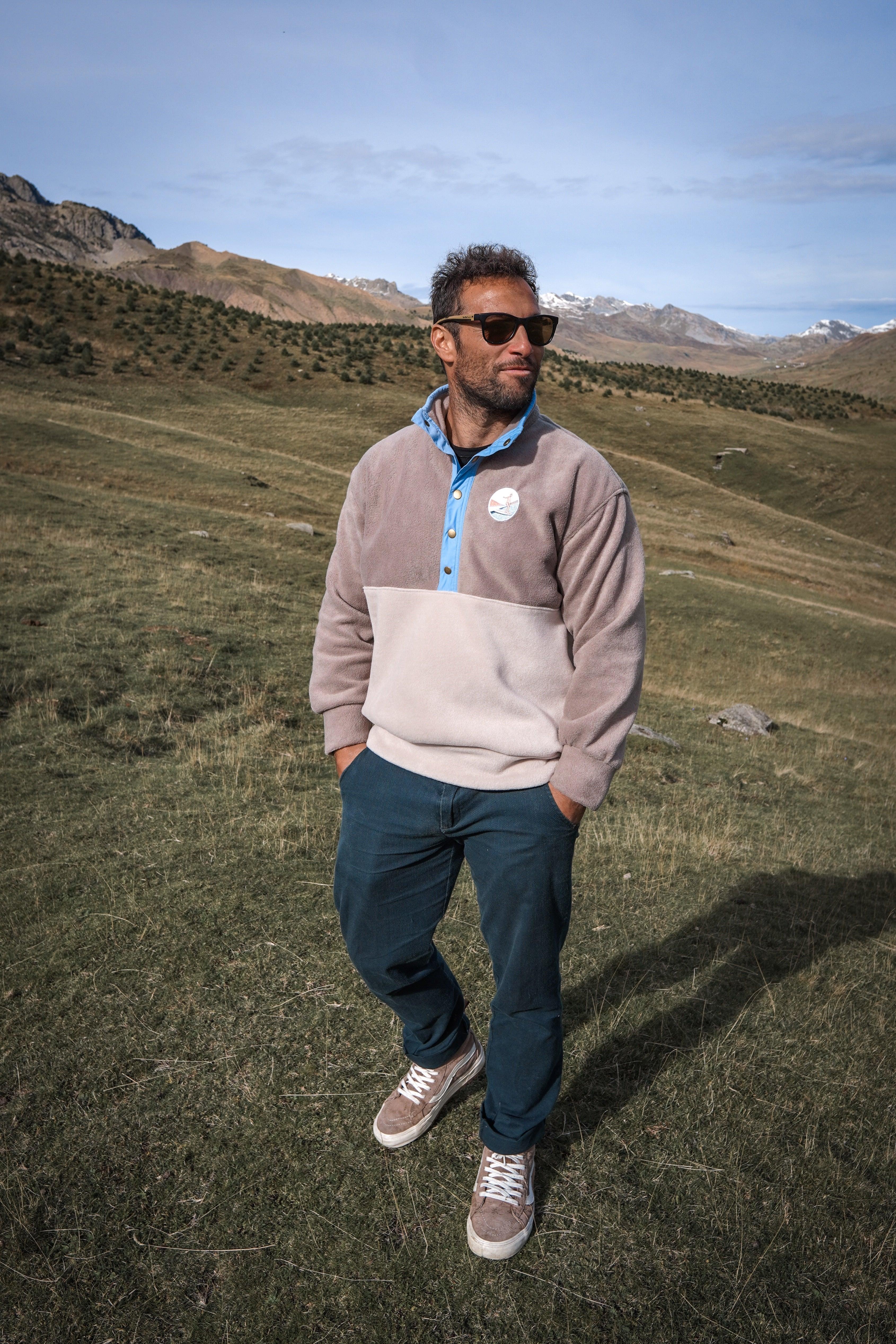 Veste polaire cappucino, beige et bleu