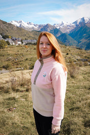 Veste polaire rose, beige et marron