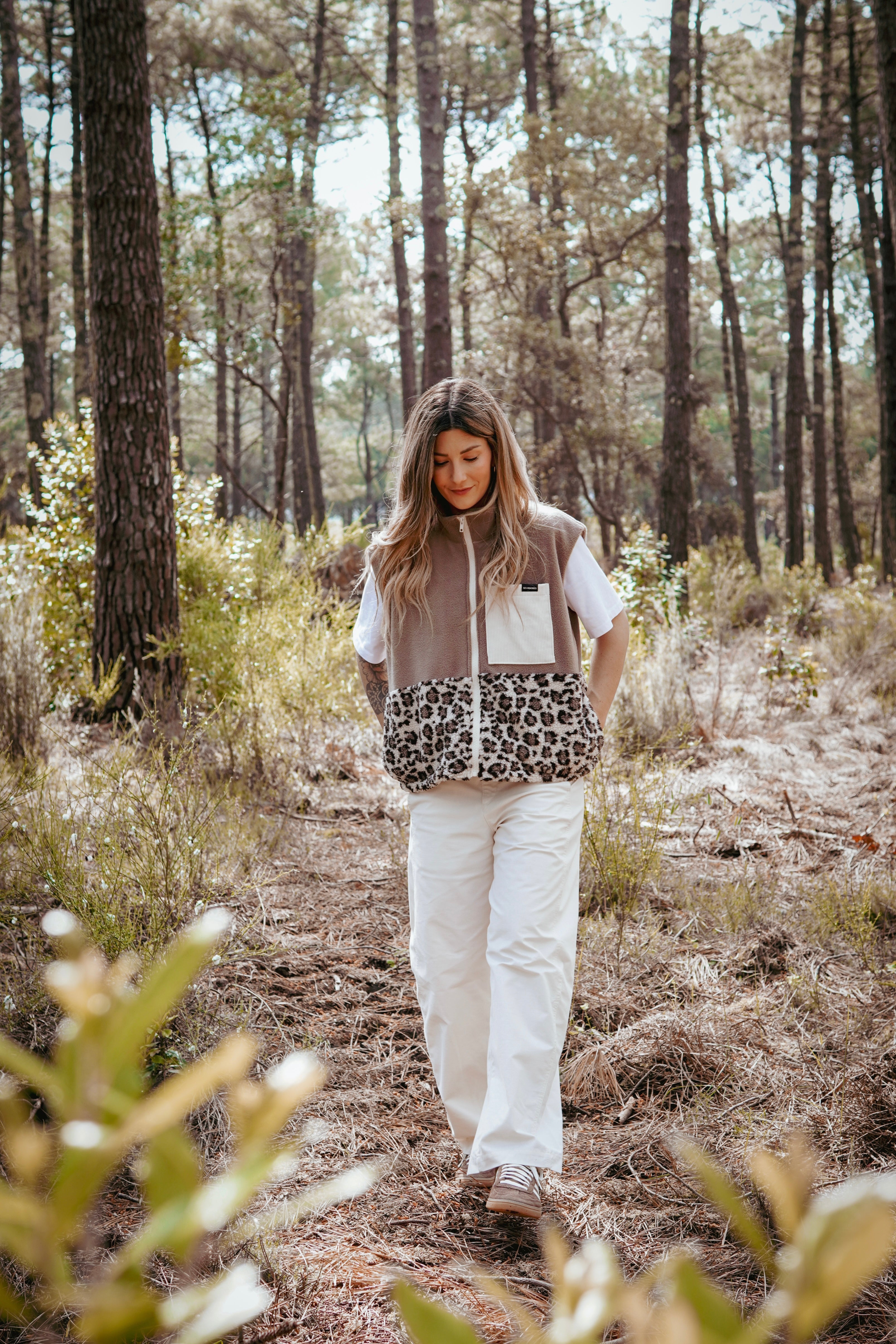 Veste polaire sherpa sans manche doublée Léo/capuccino