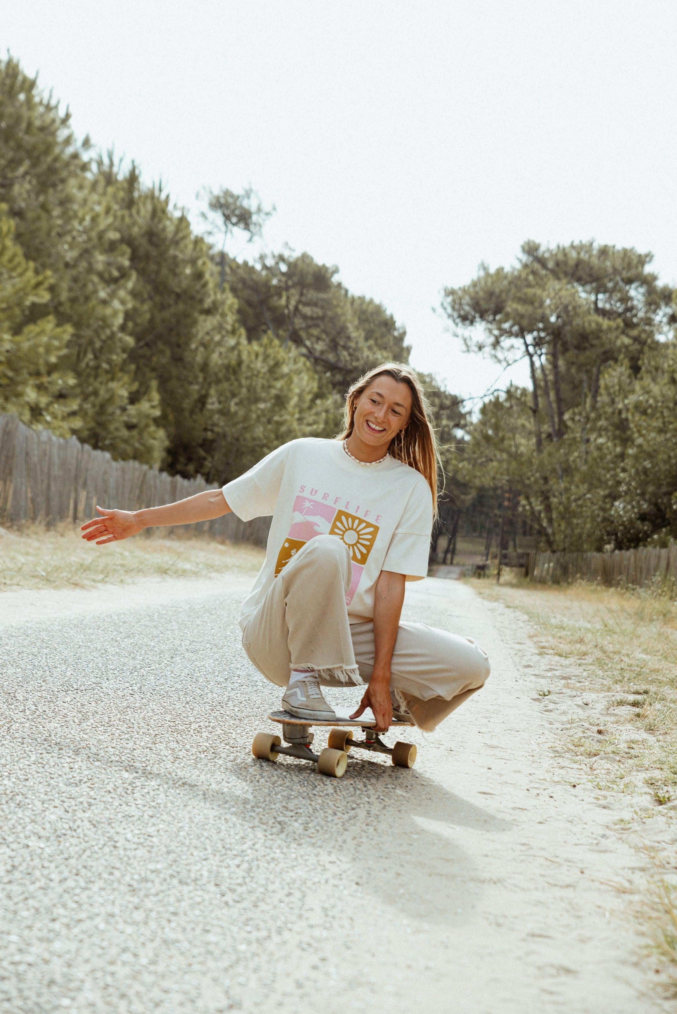 T-shirt oversize Surf life crème