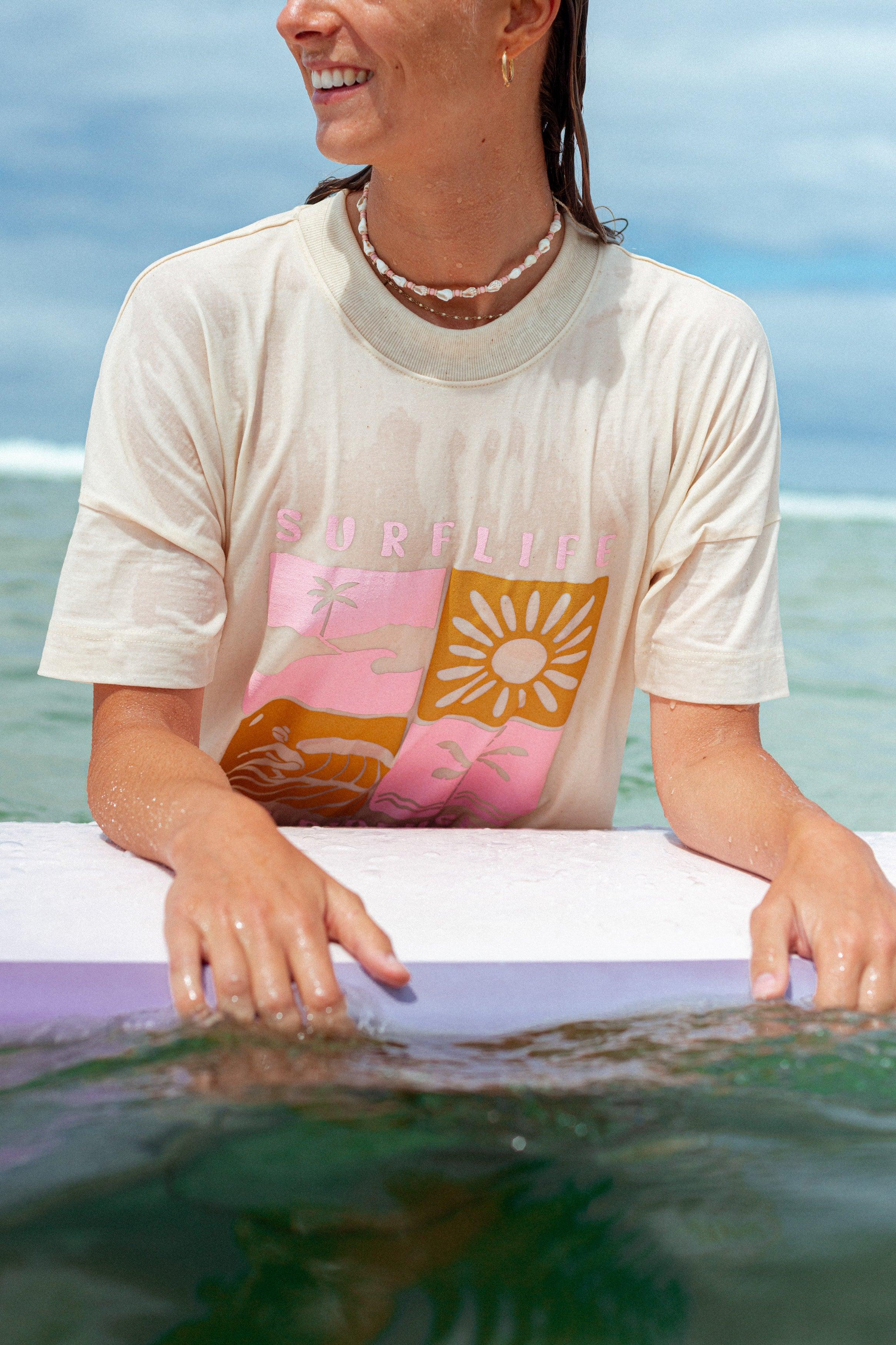 T-shirt oversize Surf life crème
