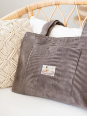 Sac cabas en velours côtelé taupe